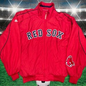 Boston Red Sox Mens Red Majestic Dugout Jacket Sz Large Preowned